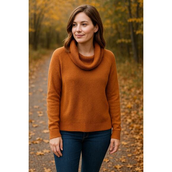 2/$30 Max Studio Cowl Neck Sweater Large Women Rust Orange Textured Relaxed Knit - Picture 1 of 11